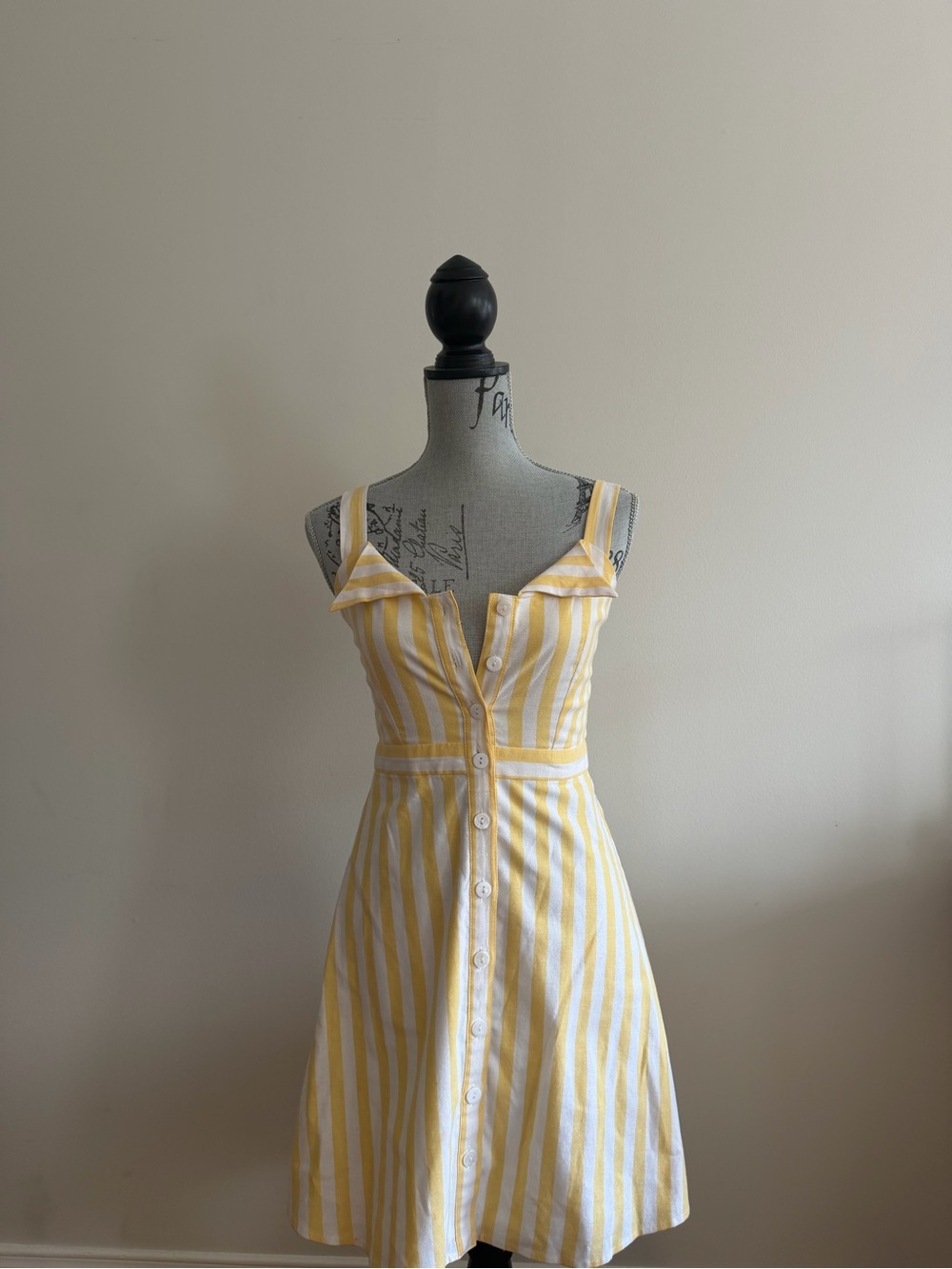 WAYF Yellow & White Striped Button Front Mini Dress – XS